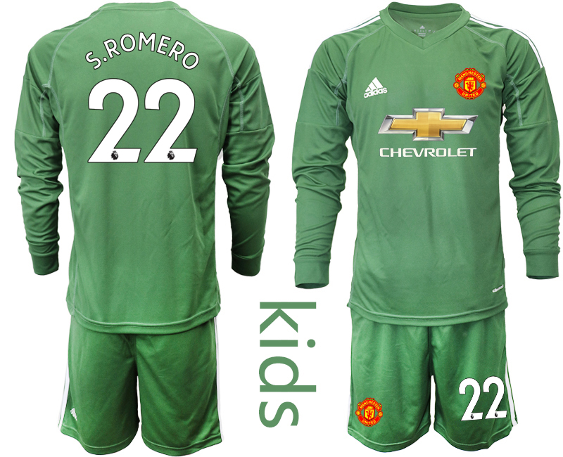 Youth 2020-2021 club Manchester United green long sleeved Goalkeeper #22 Soccer Jerseys